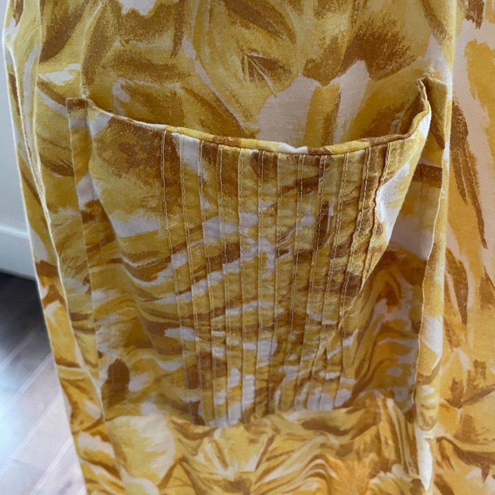 Vintage 50s Brentwood Cotton Womens L Yellow/Tan Floral Day Shirt Dress - Picture 3 of 7
